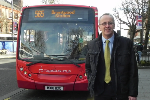 Cllr David Kendall campaigning for Brentwood bus services