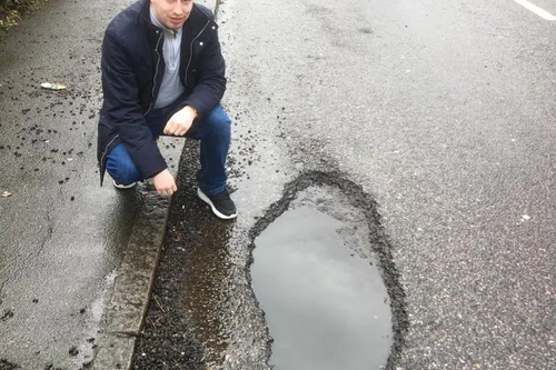 Brenner with one of the potholes