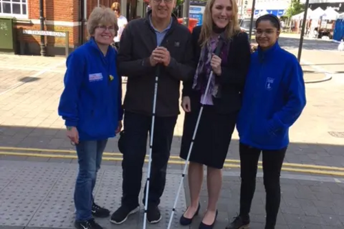 Cllr David Kendall takes part in a blindfold challenge in Brentwood High Street