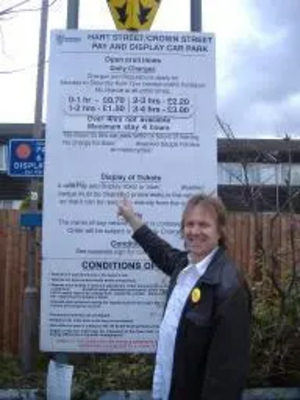 FLASHBACK: Lib Dem activist Nigel Clarke campaigns against the 2008 car parking charge increases