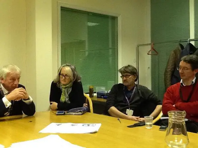 A tense meeting with all opposition councillors represented (Barry Aspinell and Graeme Clark with Labour's Mike Le Surf and Julie Morrissey)