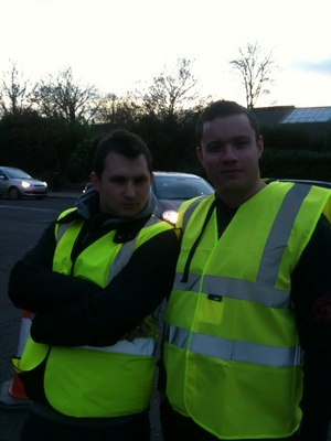 Cllrs James Sapwell and Ross Carter marshalling at the Lighting Up Brentwood event