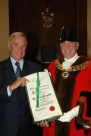 Alan Cherry was conferred as Freeman of the Borough in 2008, one of only three people to receive this honour, and is pictured here receiving his award from the Mayor of Brentwood