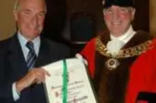 Alan Cherry was conferred as Freeman of the Borough in 2008, one of only three people to receive this honour, and is pictured here receiving his award from the Mayor of Brentwood