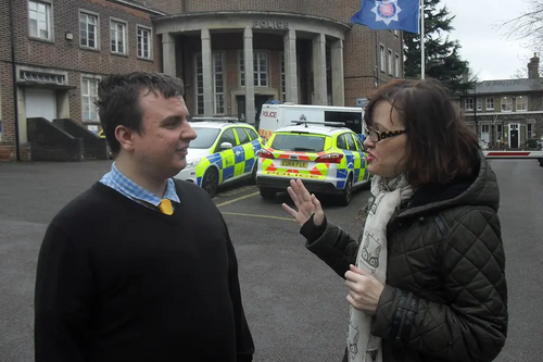 Cllr Karen Chilvers at Brentwood Police station in 2016 with Kevin McNamara, Police Commissioner Candidate