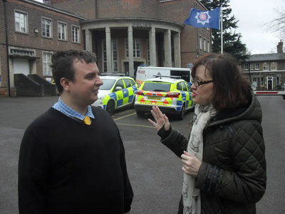 Cllr Karen Chilvers at Brentwood Police station in 2016 with Kevin McNamara, Police Commissioner Candidate