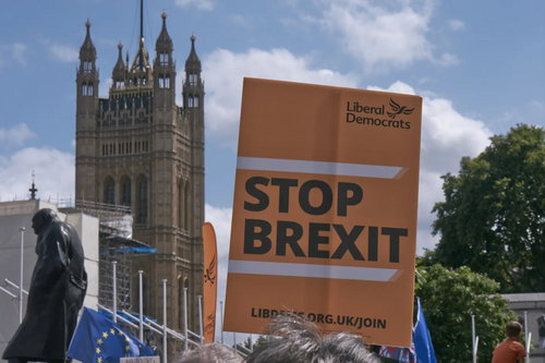 Lib Dem Stop Brexit placard in Westminster