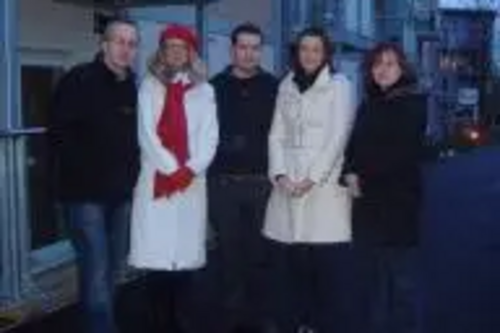 Cllrs David Kendall and Karen Chilvers with residents Christine Marquis, Alex Horlford and Katrina Daniels in a dark St James' Road