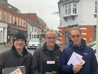 Darryl Sankey (R) in Ingatestone in November, visiting residents to discuss local issues with Cllr Mark Lewis and Cllr David Kendall