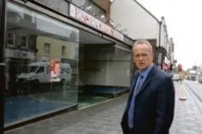 Cllr David Kendall at the run down shops in Brentwood